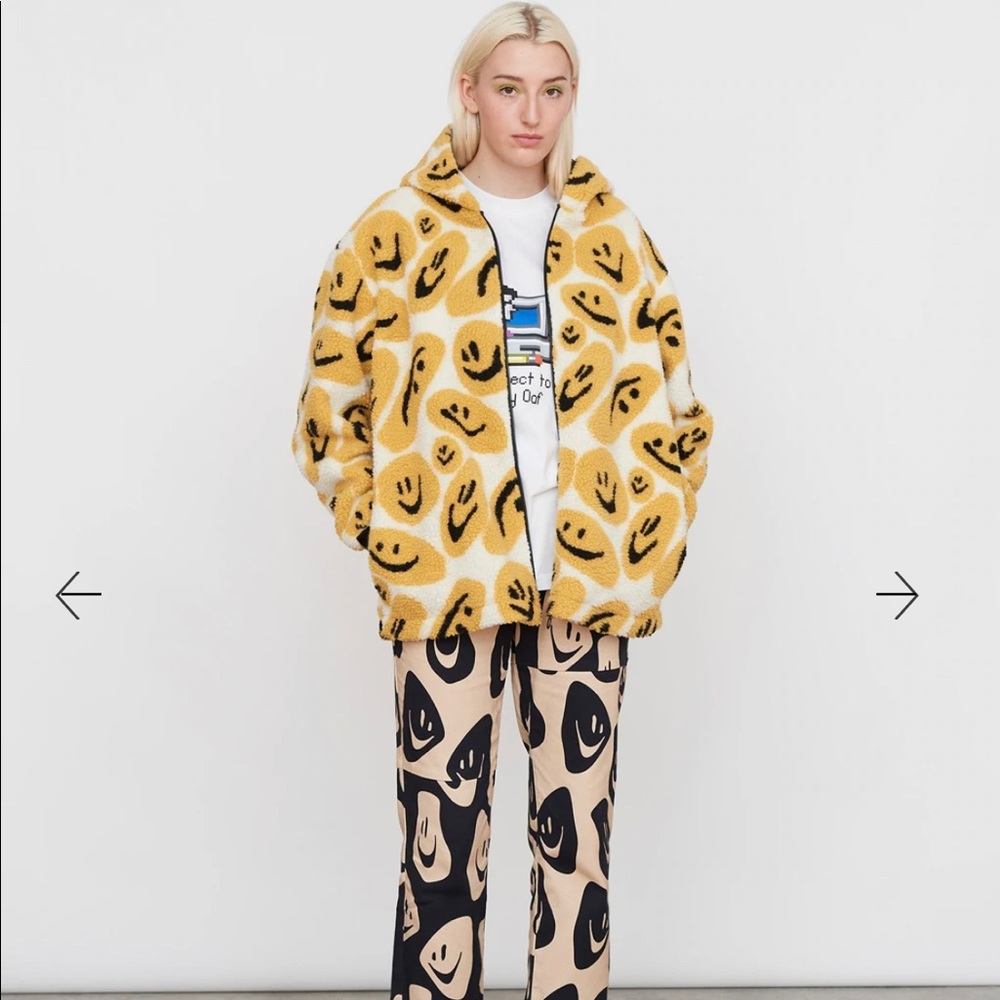 Lazy Oaf Yellow White Smiley Teddy Jacket